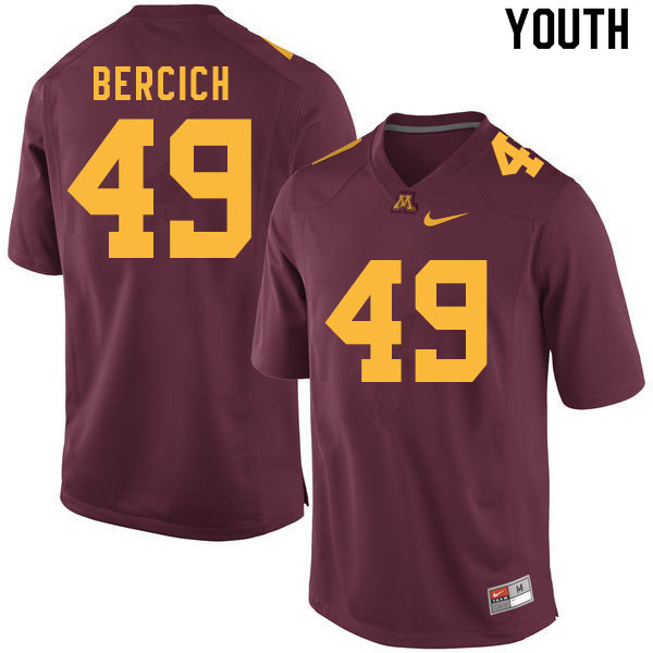 Youth #49 Peter Bercich Minnesota Golden Gophers College Football Jerseys Sale-Maroon